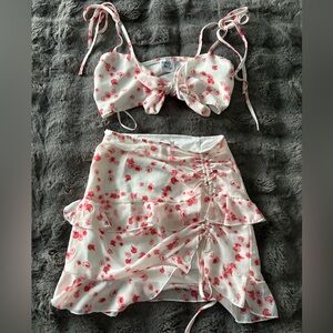 Princess Polly White and Pink Floral Skirt Set